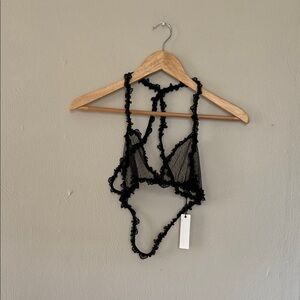 NWT Olivaceous Black Sheer Lace Bralette Medium